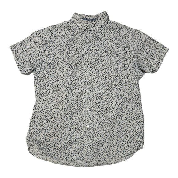 Denim & Flower Men's Shirt Short Sleeve Medium Blue Floral Button Down Slim Fit - Picture 1 of 10